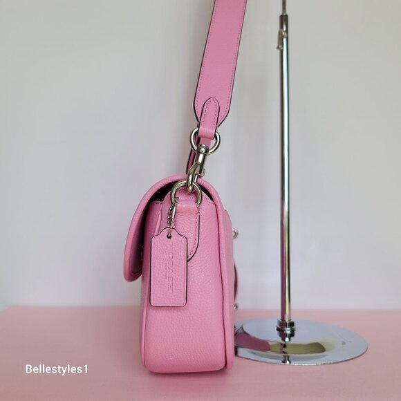 COACH Willow Saddle Pebbled Leather Saddle Crossbody Bag- Vivid Pink⭐ - Picture 8 of 16